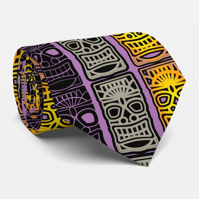 Triple Tiki Sculptures Thunder_Cove  Neck Tie (Rolled)