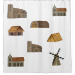 Triple Tree Anglo Saxon Buildings Shower Curtain