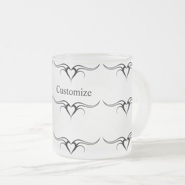 triple tribal hearts scroll frosted glass coffee mug (Front Right)
