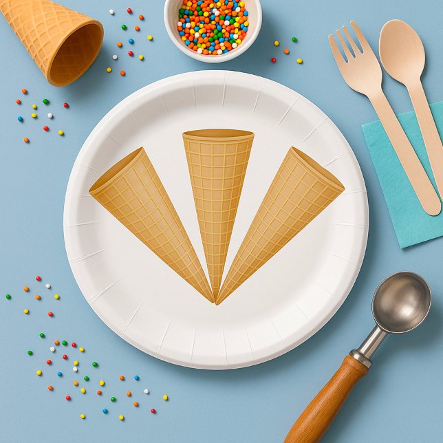 Triple Waffle Ice Cream Cone Summer Dessert Paper Plates (Creator Uploaded)