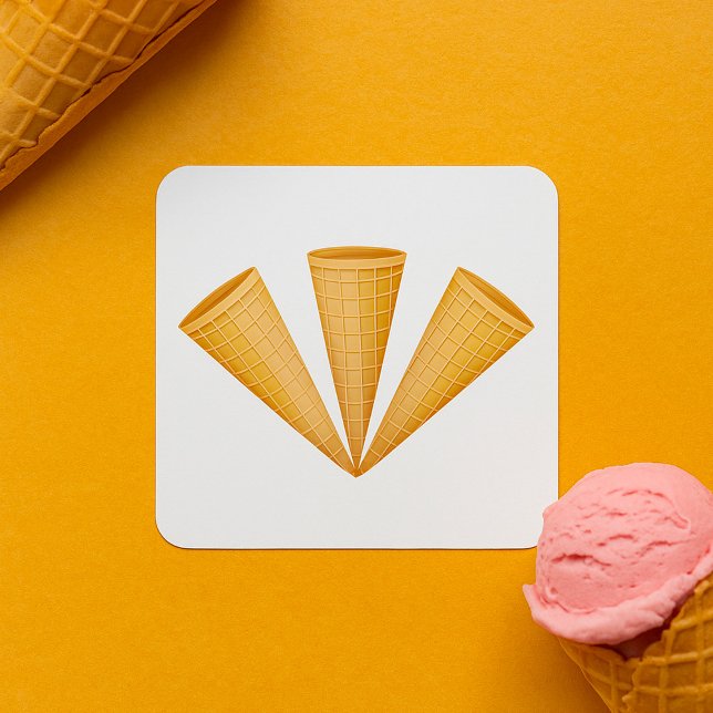 Triple Waffle Ice Cream Cone Summer Dessert Square Sticker (Creator Uploaded)