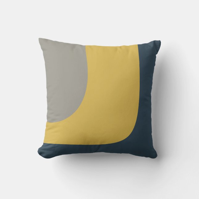 Triple Wave Minimalist Pattern Mustard Navy Grey Outdoor Pillow (Front)