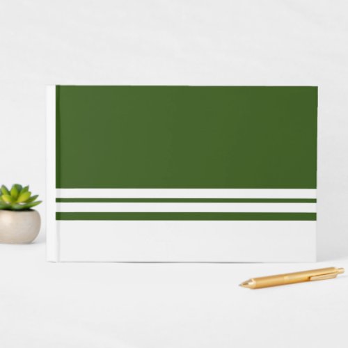 Triple White Bottom Edge Stripes On Forest Green Guest Book