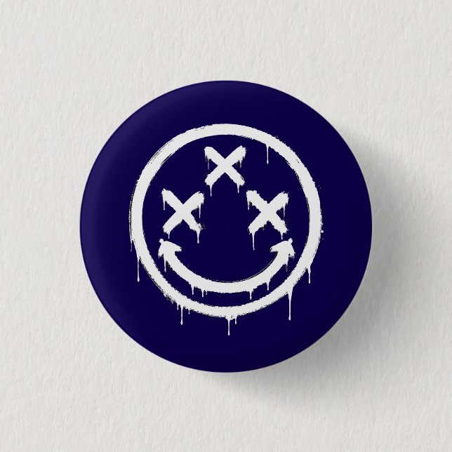 Triple X-Eyed Graffiti Smile Button (Front)