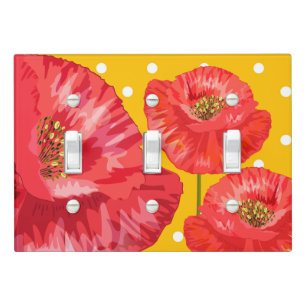 Triple Yellow Polka Dots and Poppies Light Switch Cover