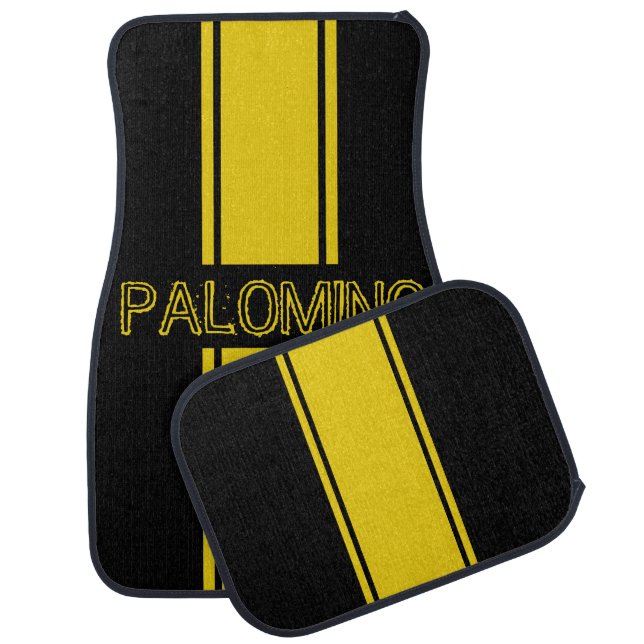 Triple Yellow Racing Stripes Car Floor Mat (Set)