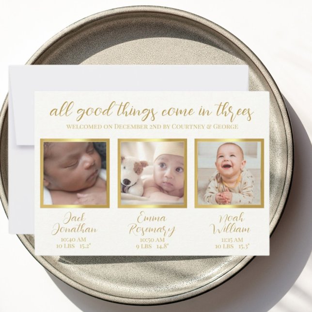Triplet babies birth announcement three  Card (Creator Uploaded)