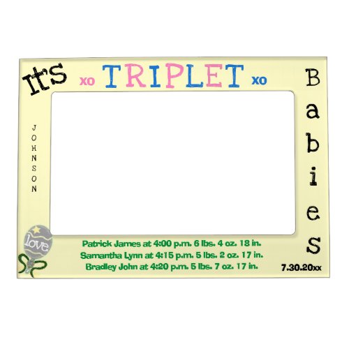 Triplet Babies Birth Stats Baby Rattle Magnetic Frame