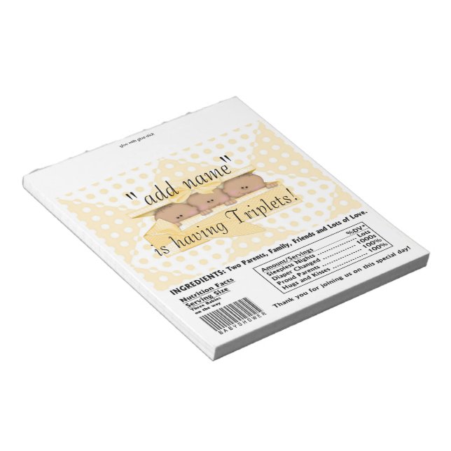Triplet Baby Shower Candy Bar Wrappers Party Favor Notepad (Angled)