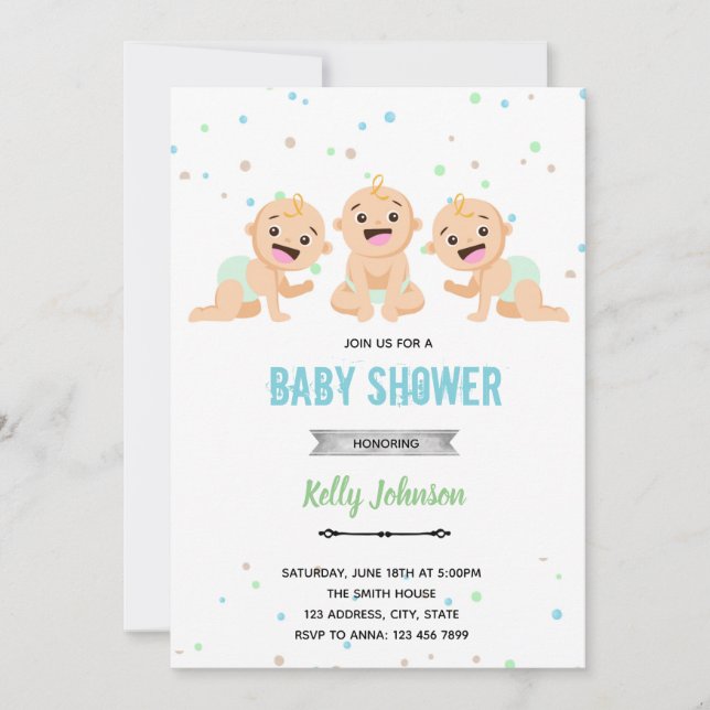 Triplet baby shower invitation (Front)