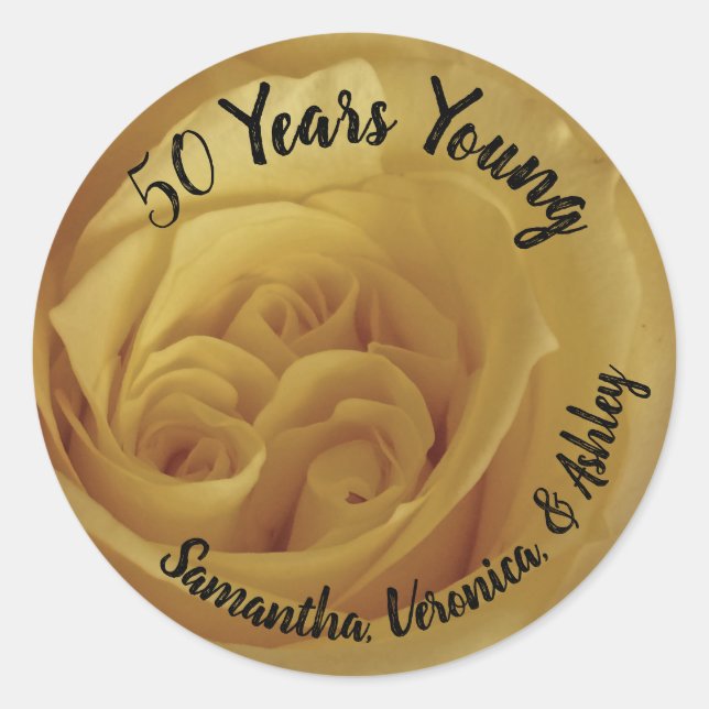 Triplet Birthday Yellow Rose Milestone Celebration Classic Round Sticker (Front)