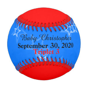 Triplet Boy Birth Stat Red White Blue Baseball