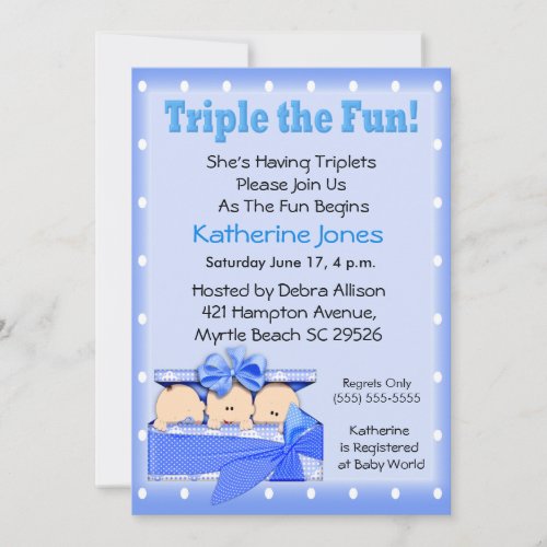 Triplet Boys  Baby Shower Invitations