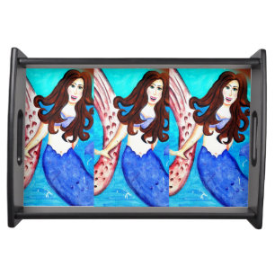 triplet brunette mermaids serving tray