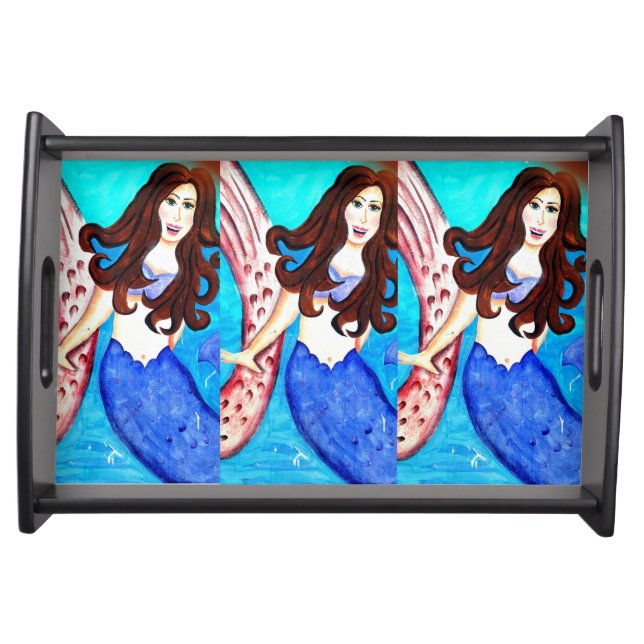 triplet brunette mermaids serving tray (Front)