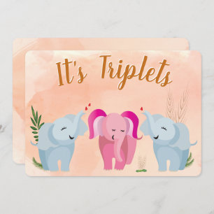 Triplet Elephant Baby Shower Invitation