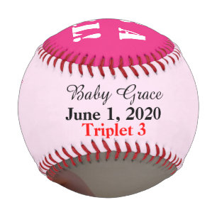 Triplet Girl Birth Stats Pink Insert YOUR Photo Baseball