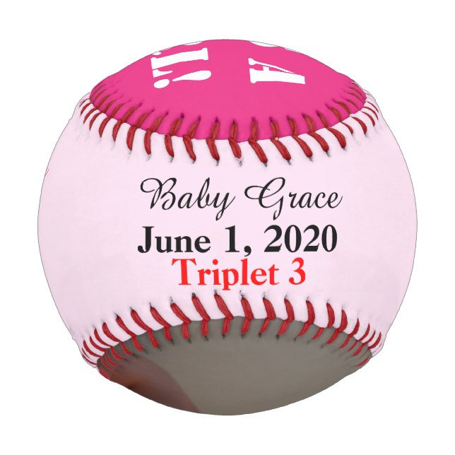 Triplet Girl Birth Stats Pink Insert YOUR Photo Baseball (Front)