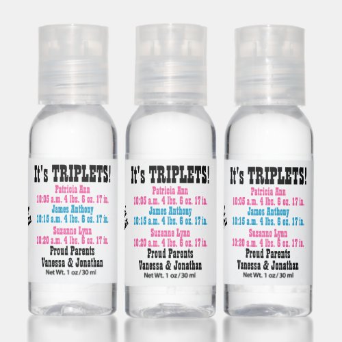 Triplet Girls and Boy Announcement Hand Sanitizer