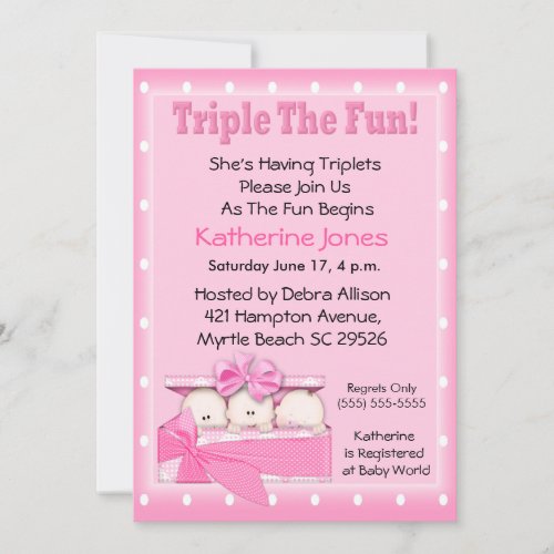 Triplet Girls  Baby Shower Invitations