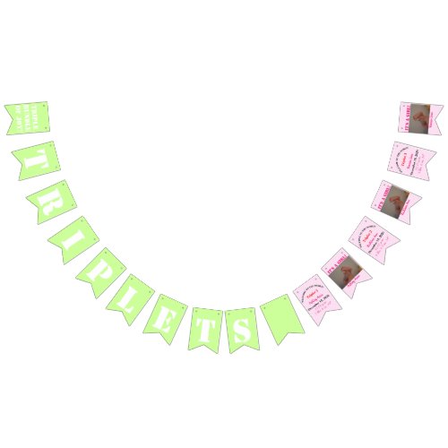 Triplet Girls Pink Green Photo Bunting Flags