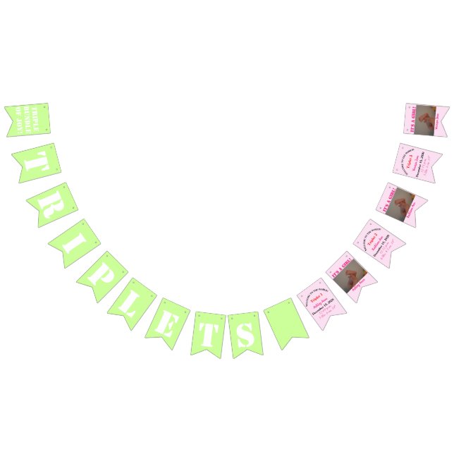 Triplet Girl's Pink Green Photo Bunting Flags (All)