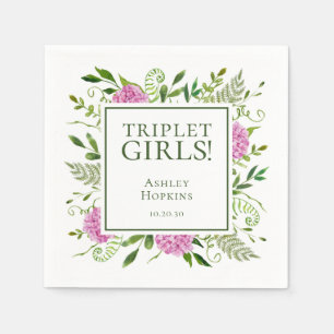 Triplet Girls Pink Hydrangeas Girl Baby Shower Napkins