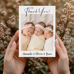 Triplet Girls Thank You Newborn Baby Announcement