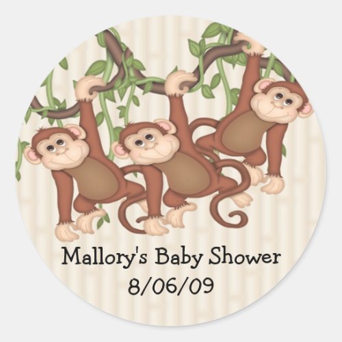 Triplet Monkeys Baby Shower Classic Round Sticker