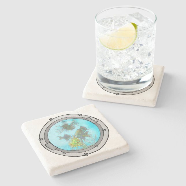 Triplet Portholes Stone Coaster (Side)