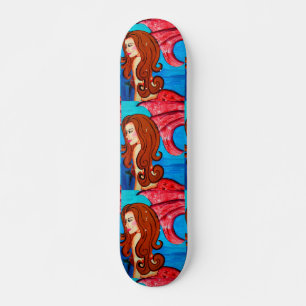 triplet redheaded mermaids skateboard deck