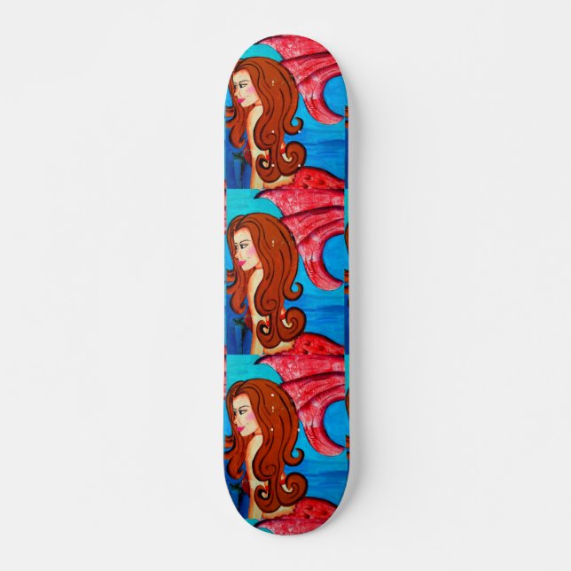 triplet redheaded mermaids skateboard deck (Front)
