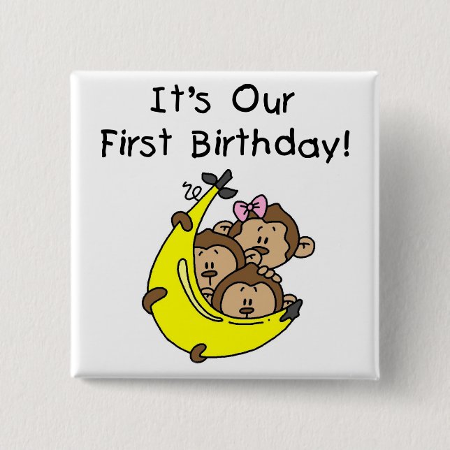 Triplets 1st - Two Boys, One Girl Pinback Button (Front)