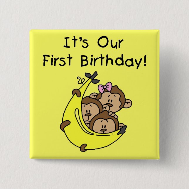 Triplets 1st - Two Boys, One Girl Pinback Button (Front)