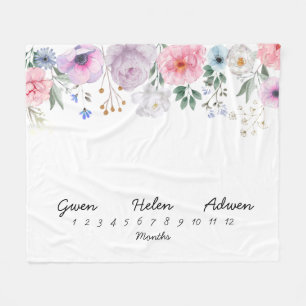 Triplets 50x60 Month Milestone Flower Blanket