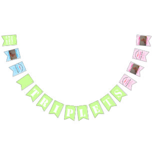 Triplets Baby Boy and Girl's Photos Bunting Flags