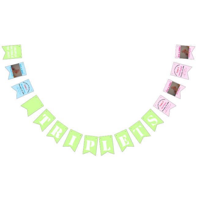 Triplets Baby Boy and Girl's Photos Bunting Flags (All)