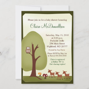 TRIPLETS Baby Deer Woodland Forest Baby Shower Invitation