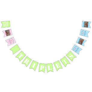 Triplets Baby Girl Boy's Photos Bunting Flags