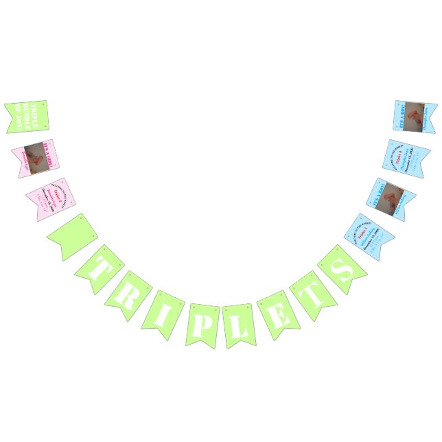 Triplets Baby Girl Boy's Photos Bunting Flags (All)
