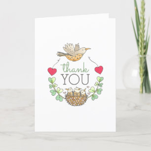 Triplets Baby Shower Bird Letterpress Thank You Card