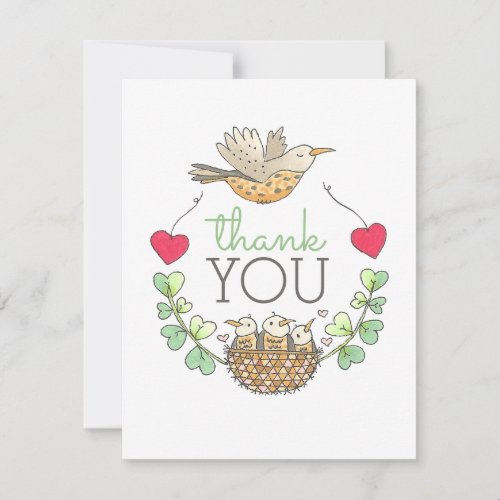 Triplets Baby Shower Bird Thank You Card