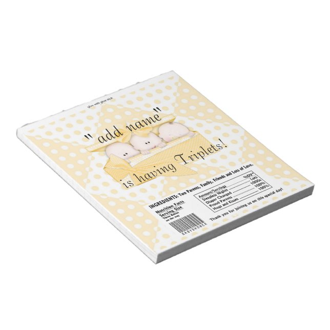 Triplets Baby Shower Candy Bar Wrapper Party Favor Notepad (Angled)