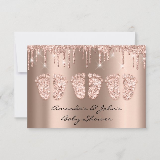 Triplets Baby Shower Feet Rose Gold Girl Boy Invitation (Back)