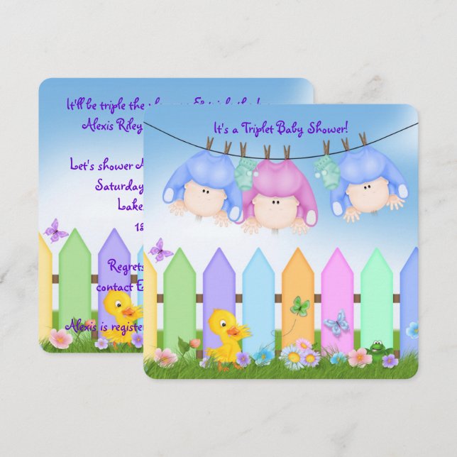 Triplets Baby Shower Invitation (Front/Back)