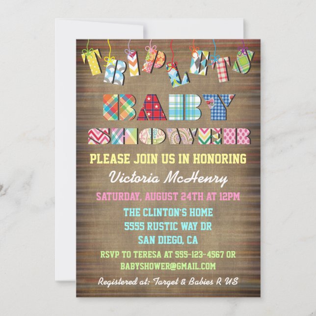 Triplets  Baby Shower Invitations (Front)