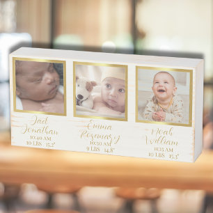 Triplets baby wall art photo collage birth wooden box sign