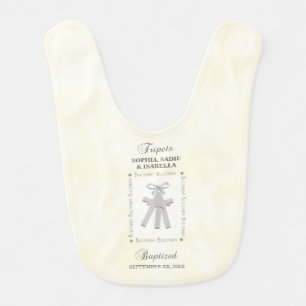 Triplets Baptism on Yellow 3 Crosses Personalized Baby Bib