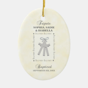 Triplets Baptism on Yellow 3 Crosses Personalized Ceramic Ornament