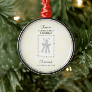 Triplets Baptism on Yellow 3 Crosses Personalized Metal Ornament